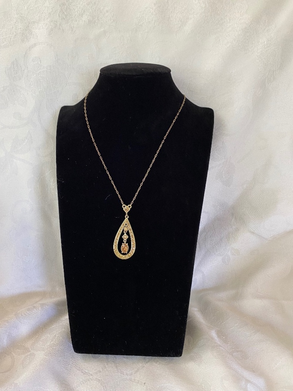 1928 Jewelry Gold Tone Teardrop Necklace Rhinestones